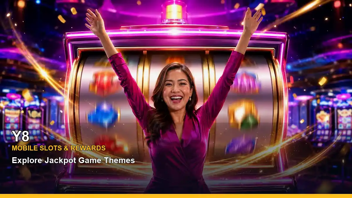 Y8 free spins slot games featuring an adult Filipina casino host with a radiant composition