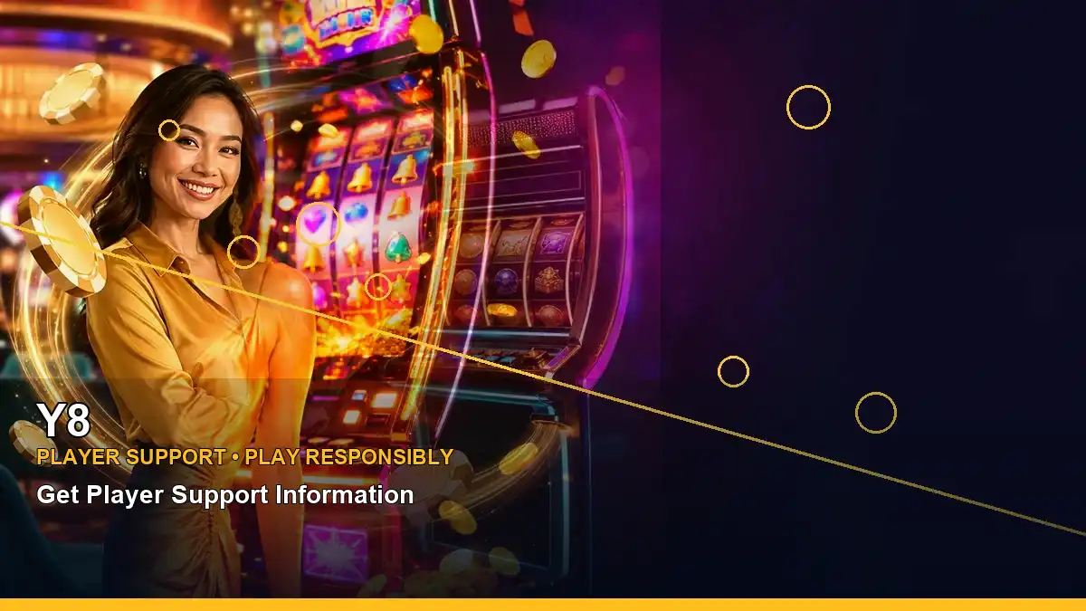 Y8 lucky reels online slot games featuring an adult Filipina casino host with a left-framed composition