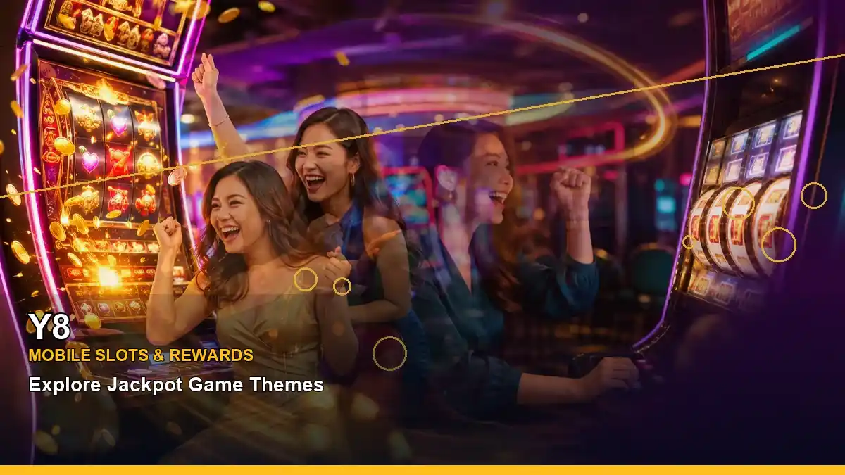 Y8 luxury online slot games featuring an adult Filipina casino host with a panoramic reel composition